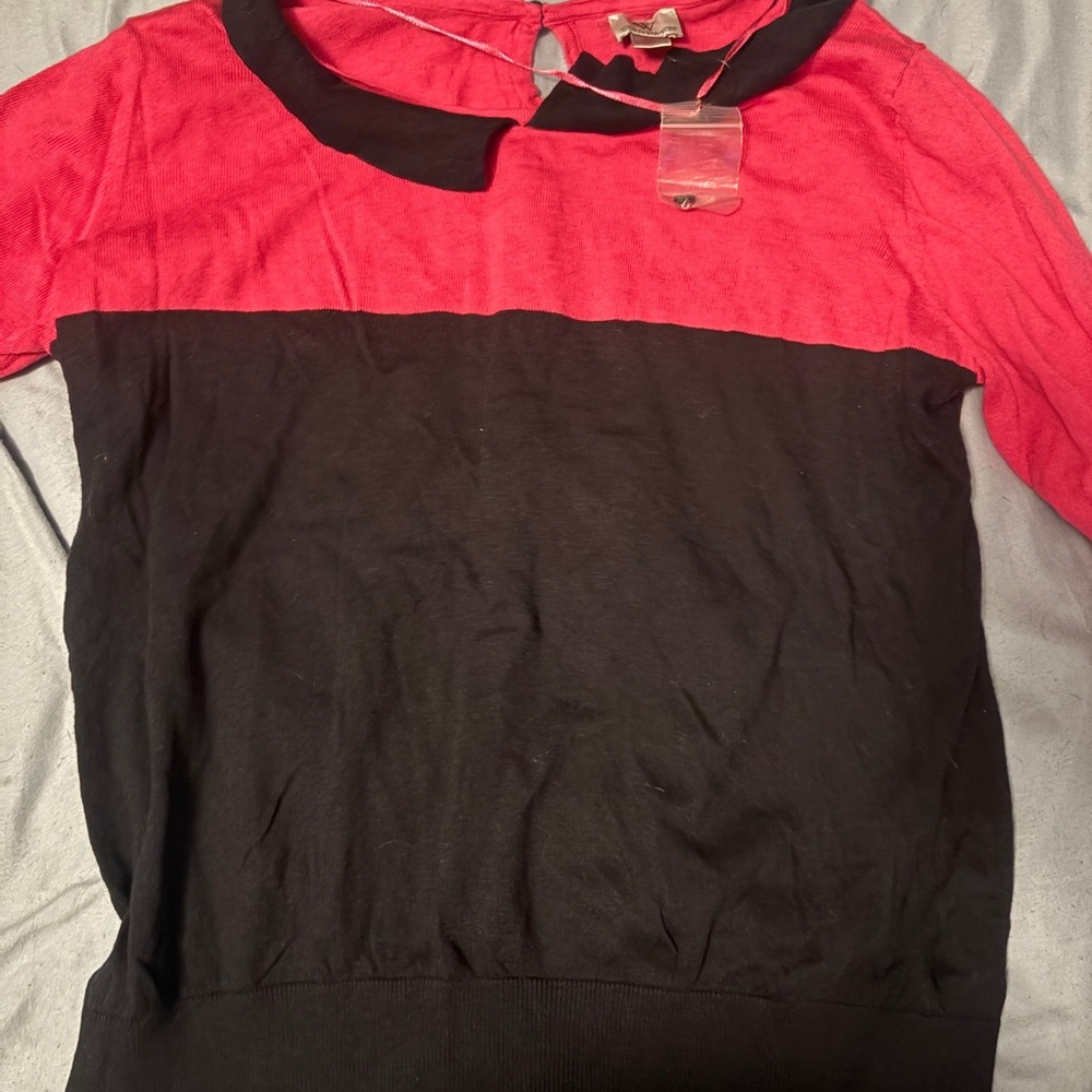 Worthington Red and Black Colorblock Blouse